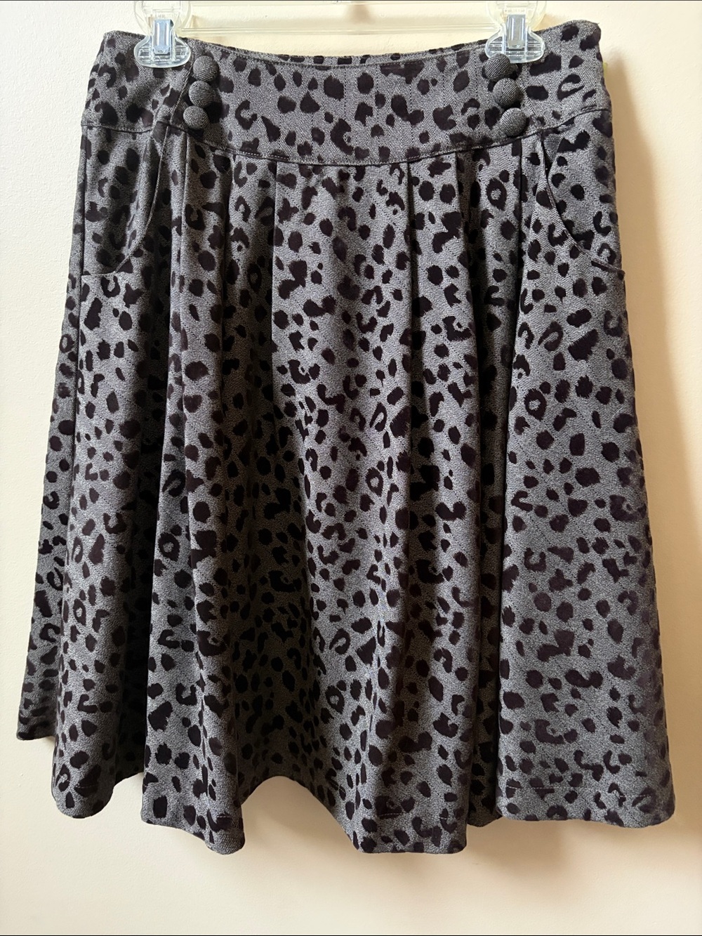 Flocked Leopard A-Line Skirt with Button Waist Detail
